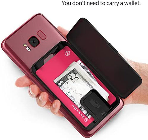 Sinjimoru Phone Card Holder Stick-on Phone Card Case, Phone Wallet Credit Card Holder on Back of Phone with up to 3 Cards and Cash Storage. Card Zip Black
