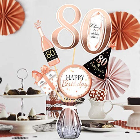 Konsait Rose Gold 80th Birthday Centerpiece Sticks-80th Birthday Table Toppers -Birthday Party Decorations Accessories-80 Fabulous -Bday Party Cheers to 80 Years Birthday Party Favor Supplies