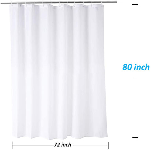 Extra Long Shower Curtain Liner 80 Inches Long, Heavy Duty Water Repellent Polyester Bathroom Fabric Shower Curtains for Spa and Hotel Quality, Machine Washable, 72 x 80 Inch, White
