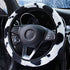 Fuzzy Car Steering Wheel Cover for Women, Cute Cow Print Fluffy Steering Wheel Covers, Universal 15 Inches, Girly Car Accessories with 2 Pack Car Coasters for Cup Holders