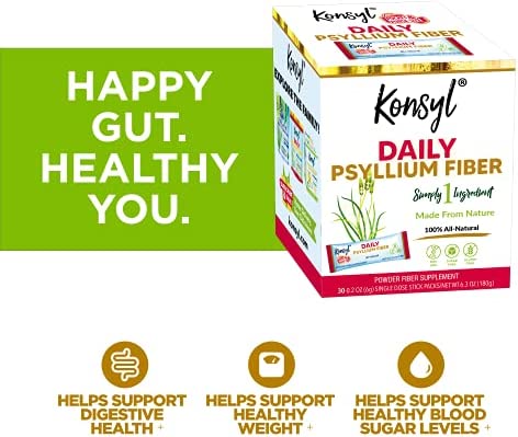 Konsyl Daily Psyllium Fiber Stick Packs - On-The-Go Psyllium Husk Daily Fiber Supplement Powder - Convenient, All-Natural Soluble Fiber, Gluten-Free & Sugar-Free, Vegan & Keto Friendly - 30 Packets