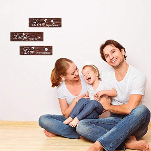 3 Pieces Rustic Wood Sign Wall Decor Live Love and Laugh Quote Sign Farmhouse Wall Mount Decoration for Home Office Wedding Kitchen and Living Room, 12 x 3 x 0.2 Inch (Brown)