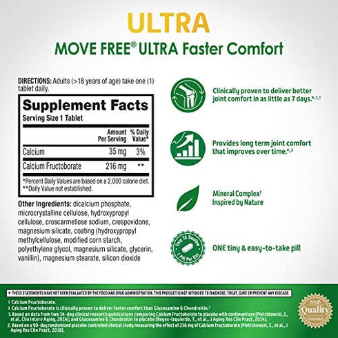 Calcium Fructoborate - Move Free Ultra Faster Comfort Joint Support Tablets (30 Count in a Box), for Clinically Proven Joint Comfort, 1 Tiny Pill Per Day, Mineral Complex