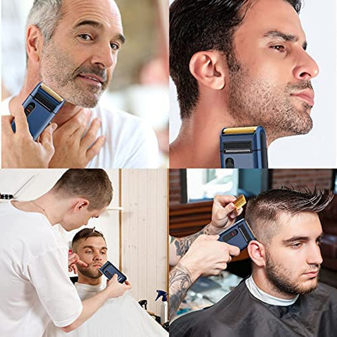 Styleader Aluminum Foil Shaver, with 24K Gold Coated Foil Blade and Popup Beard Trimmer, Rechargeable Electric Razor for Men - Blue