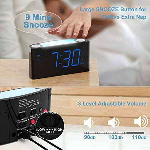 Digital Alarm Clock for Bedroom - 7 Color Night Light,2 USB Chargers,7.5" Large Number Screen & Slider Dimmer,12/24 H,Battery Backup,Easy Loud Electric Alarm Clock for Heavy Sleeper,Boy&Girl Kids Teen