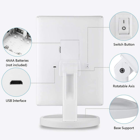 Makeup Mirror with Lights Vanity Mirror with Lights 37 LED Lighted Makeup Mirror Trifold Mirror 1X 2X 3X Magnification Touch Screen Switch 360 Degree Rotation Dual Power Supply