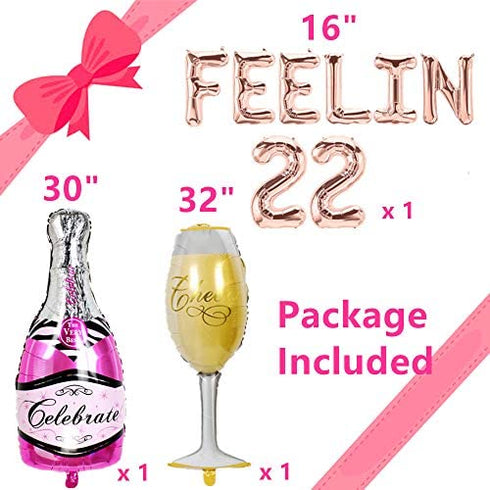 LaVenty Set of 3 FEELIN 22 Balloons 22nd Birthday Decoration FEELIN 22 Banner 22nd Birthday Supplies