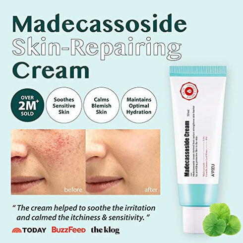 A'PIEU Madecassoside Skin-Repairing Cream 1.69 fl oz (50ml) with Centella Asiatica and Niacinamide | Natural Madeca Cream for Intense Hydration and Soothing