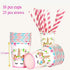 Unicorn Themed Party Supplies Set,Unicorn Cake Plates,Cups,Napkins,Tablecloth,Straws&Decoration,Paper Disposable Tableware Set for Girls Children Birthday Party or First,Baby Shower, Serves 16 Guests