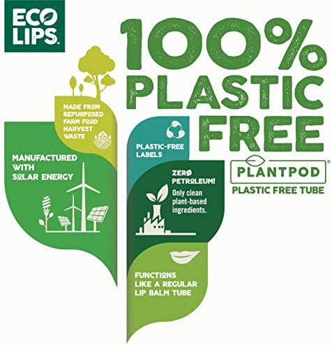 Eco Lips Organic Hemp Lip Balm with Beeswax, Coconut Oil, Vitamin E to Soothe Chapped Lips. 100% Plastic-Free Plant Pod Packaging (Vanilla, 6-Pack)