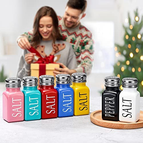 Salt and Pepper Shaker Set,Farmhouse Salt and Pepper Shakers,Vintage Glass Black and White Shaker Set With Stainless Steel Lid, Easy To Fill And Clean