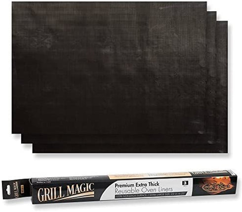 3 Pack Non-Stick Heavy Duty Oven Liners Set by Grill Magic - Thick, Heat Resistant Fiberglass Mat - Easy to Clean, Reduce Spills, Stuck Foods & Clean Up - BPA Free Kitchen Friendly Cooking Accessory