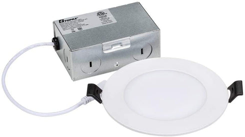 Topaz Lighting 70902, (Replaces Item 77229) 9 Watt 4 Inch Round LED Slim Fit Recessed Downlight, 3000K Half Inch Profile, 530 Lumens, 90 CRI, Snaps Into Ceiling, No Lighting Can Needed