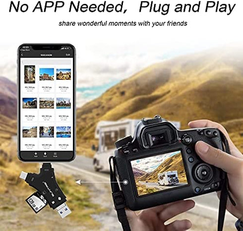 SD Card Reader for iPhone / ipad / Android / Mac / Computer / Camera,4 in1 Micro SD Card Reader Trail Camera Viewer, Portable Memory Card Reader SD Card Adapter Compatible with SD and TF Cards(Black)