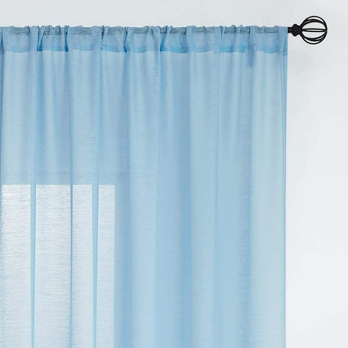 FMFUNCTEX Sky-Blue Sheer Curtains for Living Room 96 inches Long Linen Textured Light Filtering Window Draperies with Rod Pocket Voile Panels for Bedroom 2 Pack, Rod Pocket 52" w