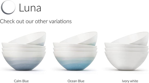 Luna 4PC 6.75" 32oz Calm Blue Porcelain Bowls | Microwave safe bowls l Cereal bowls | Pasta bowl | Large soup bowl | ceramic bowl | Kitchen bowls | Salad Bowls | Noodle bowls| Big bowl | Serving bowls