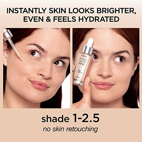 L'Oreal Paris True Match Nude Hyaluronic Tinted Serum Foundation with 1% Hyaluronic acid, Rosy Light 1-2.5, 1 fl. oz.