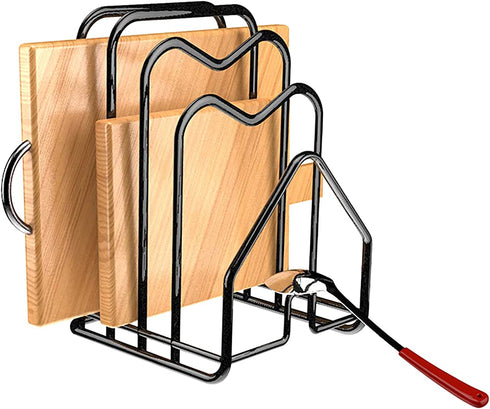 Cutting Board Rack Holder Chopping Board Organizer Stand Kitchen Pot Pan Lids Rack Organizer Flat Steel 4.92?x5.72?x8.46? (Black)