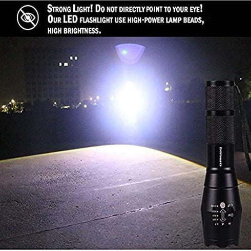 BINWO LED Tactical Flashlight, Super Bright High Lumen XML T6 LED Flashlights Portable Outdoor Water Resistant Torch Light Zoomable Flashlight with 5 Light Modes, 2 Pack