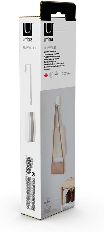 Umbra Valet Wall Mounted Floating Rack Modern, Sleek, Space-Saving Hanger with Retractable Hooks to Hang Coats, Scarves, Purses and More, 1, White/Nickel