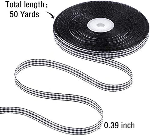 50 Yards Black and White Ribbon Christmas Gingham Ribbon Plaid Buffalo Check Ribbon Gift Wrap Ribbons Taffeta Polyester Ribbon for Crafts with Woven Edge