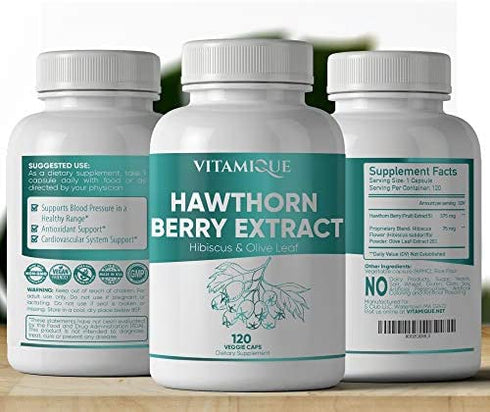 Hawthorn Berry Extract Hibiscus Olive Leaf Blend 450mg per serving, Heart Health High Blood Pressure Support Supplement Powerful Antioxidant,120 Veg Caps 4 Month Supply, Hawthorne Berry Capsules Vegan