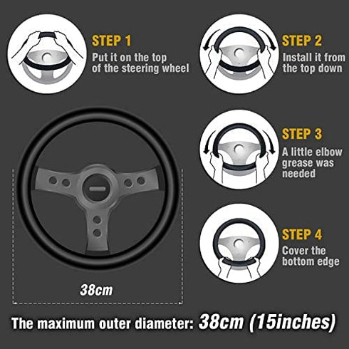 ZHOL Plush Softy Steering Wheel Cover with Bling Bling Crystal Rhinestone, Universal 15 Inch Fluffy Steering Wheel Cover for Women Girls, Anti-Slip, Winter Warm, Black&Purple