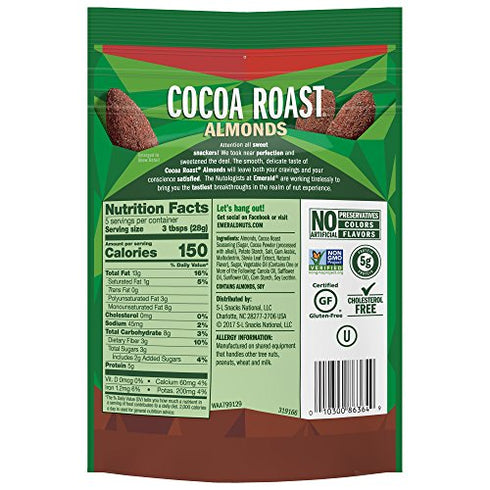 Emerald Nuts, Cocoa Roast Almonds, 5 Oz Resealable Bag