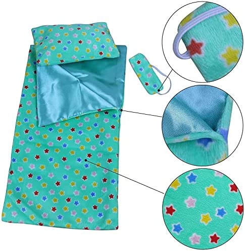 ZITA ELEMENT 14 - 14.5 Inch Girl Baby Doll Sleeping Bag with Pillow and Eye Mask for 14 - 14.5 Inch Doll Accessories Xmas Gift