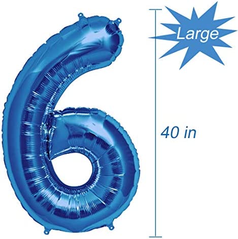 Tellpet Number 6 Balloon, 6th Birthday Party Decorations for Boy, Sapphire Blue, 40 Inch