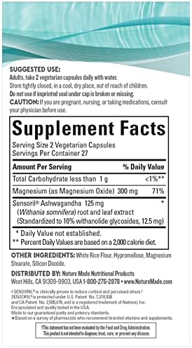 Nature Made Wellblends Calm & Relax, Ashwagandha 125 mg, Magnesium 300 mg, 54 Vegetarian Capsules