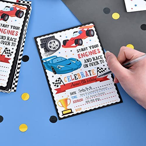 WERNNSAI Racing Car Party Invitation with Envelopes - 20 Count Race Car Party Supplies for Boys Birthday Baby Shower Graduation Fill-in Style Racing Invite Cards