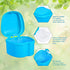 Denture Bath Box Cup, Complete Clean Care for Dentures, Clear Braces, Mouth Guard, Night Guard & Retainers,Traveling (Blue & White)