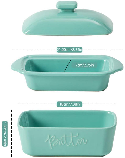 FE Butter Dish, 10 oz Ceramic Butter Keeper with Water Line, French Butter Dish with Lid for Countertop (Mint green)