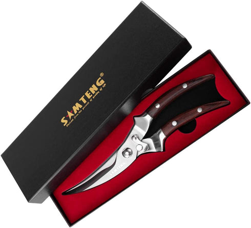 SMTENG sharp Poultry Shears?Good Grips Spring Loaded Poultry Scissors, Heavy Duty Kitchen Shears For Meat, Poultry & More, Multipurpose Kitchen Scissors with Pakka wood ox horn handle