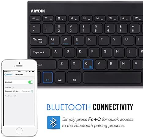 Bluetooth Keyboard, Arteck Stainless Steel Universal Portable Wireless Bluetooth Keyboard for iOS iPad 10.2-inch, Air, Pro, Mini, Android, Windows Tablets PC Smartphone Built in Rechargeable Battery