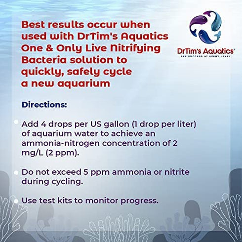 DrTim’s Aquatics Ammonium Chloride Solution for Fishless Cycling: 2 oz., Treats 100 gal. – Fish Tank Cleaner for Saltwater, Freshwater & Reef Aquariums