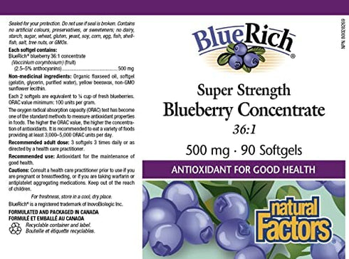 BlueRich by Natural Factors, Super Strength Blueberry Concentrate, Antioxidant Support for Overall Good Health, 90 Softgels