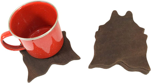 Hide & Drink, Durable Thick Leather Cowhide Shaped Rug Coffee & Drinks Coasters (6-Pack) Handmade :: Bourbon Brown