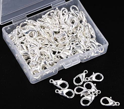 Shapenty Small Metal Alloy Lobster Claw Clasps Clip DIY Necklace Jewelry Finding Making Accessories Fastener Hook, 12mmx6mm, 100PCS (Silver)