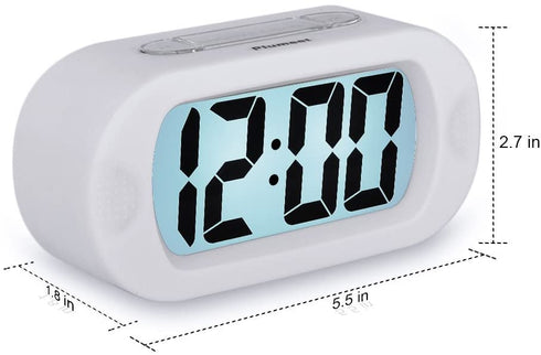 Kids Alarm Clock - Plumeet Large Digital LCD Travel Alarm Clocks with Snooze and Night Light - Ascending Sound and Handheld Size - Best Gift for Kids (White)
