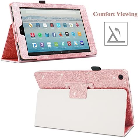 Fingic Amazon Fire HD 10 Case 2017&2019,Kindle Fire HD10 2017/2019 Cases, Luxury Sparkly Folio Folding Stand Cover with Holder & Auto Wake/Sleep Smart Case for Fire HD 10 inch Tablet Case,Rose Gold