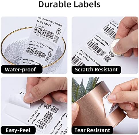 M110 Label Printer Paper, White Self-Adhesive Thermal Paper, Phomemo Label Paper Compatible with M110, M120, M200, M220 Label Printer, Black on White, 1.96"x1.18" (50x30mm), 230 Labels/Roll