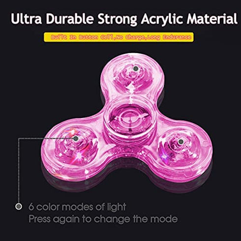 Fidget Spinner, Crystal Fidget Toy Led Light Rainbow Finger Toy Hand Fidget Spinner-Kids for ADHD Anxiety Stress Reducer(Pink)