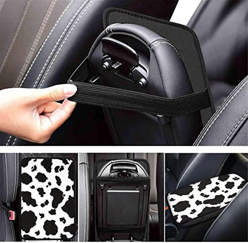 Dreaweet Stylish Cow Print Auto Center Console Pad,Car Armrest Pad Car Armrest Seat Box Cover Protector for Most Vehicle, SUV, Truck, Car
