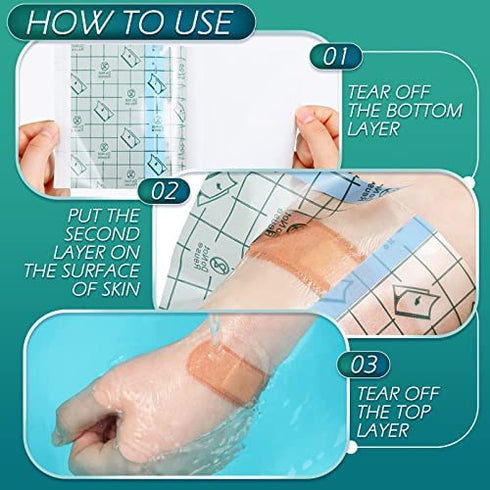 50 Pieces Transparent Stretch Adhesive Bandage Large Waterproof Bandage Transparent Film Adhesive Bandages (4 x 4 Inch)
