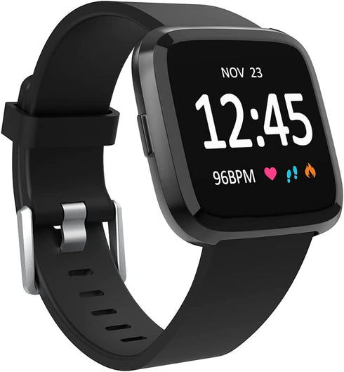 Sport Bands Compatible with Fitbit Versa 2 Band/Fitbit Versa/Versa Lite, Classic Soft Silicone Replacement Wristbands for Versa 2 Smart Watch Women Men Black Large