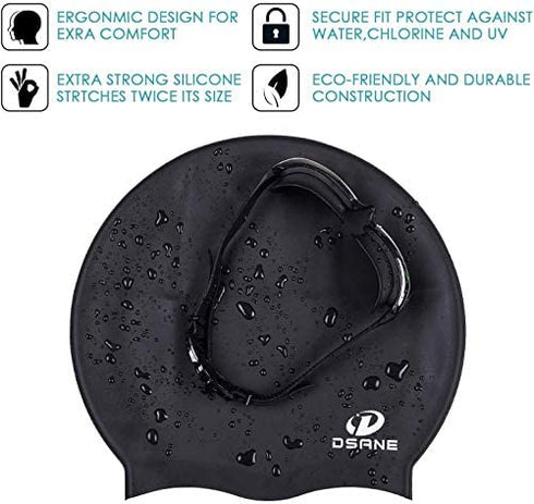 Dsane Extra Large Swimming Cap for Women and Men,Special Design Swim Cap for Very Long Thick Curly Hair&Dreadlocks Weaves Braids Afros Silicone Keep Your Hair Dry