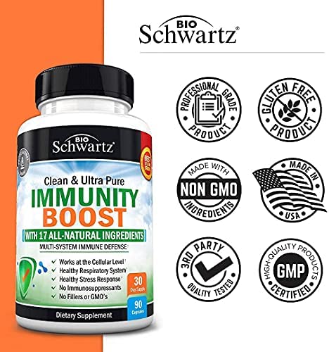 Immune Support Supplement with Vitamin C 1000mg Zinc Elderberry Ginger Beta Carotenes, Immunity Boost for Adults, Natural Immune Defense Antioxidant Vitamins by BioSchwartz, 90 Capsules