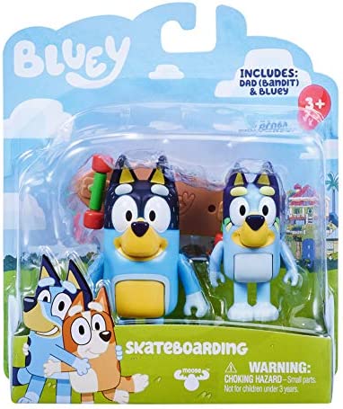 Bluey - Skateboarding 2.5" & Dad 3.27" Figures - 2 Pack, Multicolor (13042)